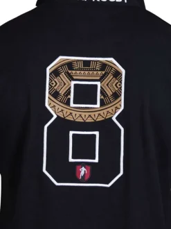 Polo en coton biologique noir imprimé avec une coupe droite et un col à revers