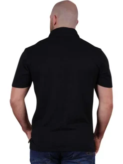 Polo en coton biologique noir imprimé avec une coupe droite et un col à revers