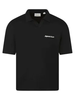 Polo en coton biologique noir uni avec une coupe droite et un col à revers