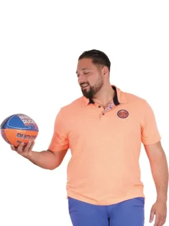 Polo en coton biologique orange uni pourvu d'un col boutonné