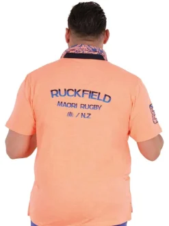 Polo en coton biologique orange uni pourvu d'un col boutonné