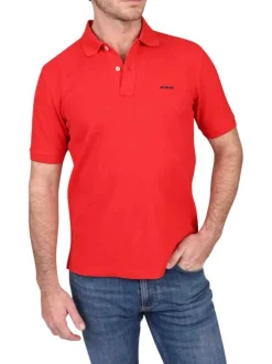 Polo en coton biologique rouge uni avec une coupe droite et un col à revers