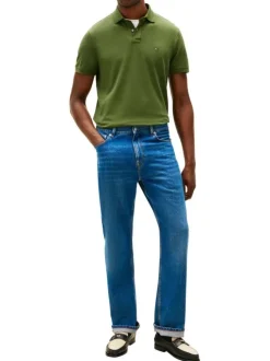 Polo en coton biologique vert à coupe ajustée pourvu d'un col boutonné