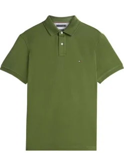 Polo en coton biologique vert à coupe ajustée pourvu d'un col boutonné