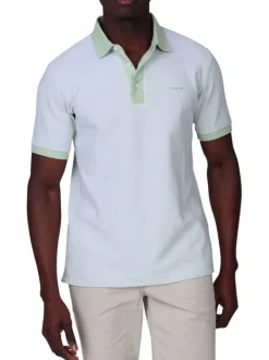 Polo en coton biologique vert d'eau à coupe droite pourvu d'un col boutonné