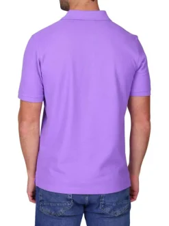 Polo en coton biologique violet uni avec une coupe droite et un col à revers