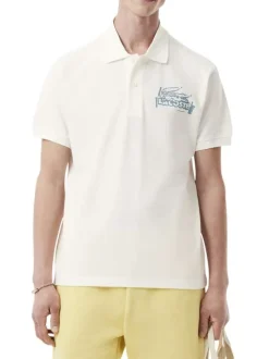 Polo en coton blanc avec un motif une coupe droite et un col à revers