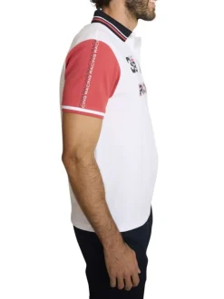 Polo en coton blanc à coupe droite pourvu d'un col à revers boutonné