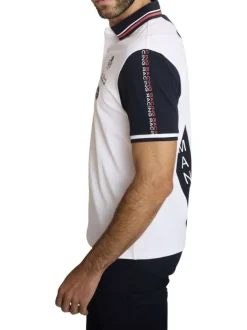 Polo en coton blanc à coupe droite pourvu d'un col à revers boutonné
