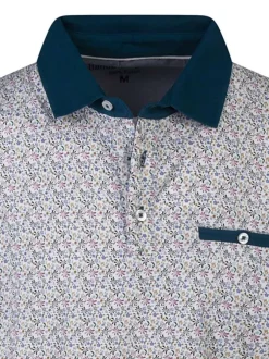 Polo en coton blanc droit imprimé liberty multicolore et à manches courtes