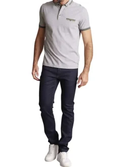 Polo en coton blanc et kaki à minis motifs et à coupe slim avec un col américain