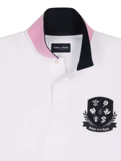 Polo en coton blanc à motifs avec une coupe droite et un col à revers