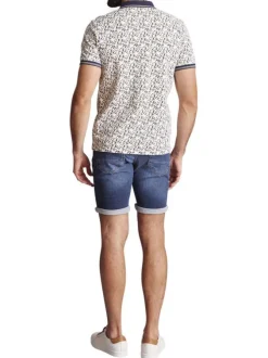 Polo en coton blanc à motifs bleus marine et kakis et à coupe slim