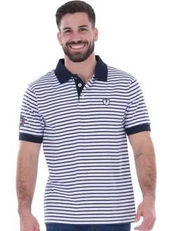 Polo en coton blanc rayé avec une coupe droite et un col français