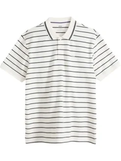 Polo en coton blanc à rayures avec une coupe droite et un col boutonné
