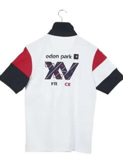 Polo en coton blanc tricolore coupe droite avec un col boutonné