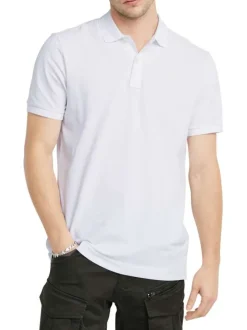 Polo en coton blanc uni avec une coupe droite et un col boutonné