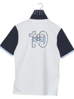 Polo en coton blanc uni coupe droite avec un col boutonné et logo