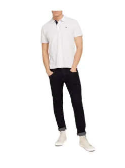 Polo en coton blanc uni coupe droite avec un col fermé par 2 boutons