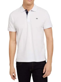 Polo en coton blanc uni coupe droite avec un col fermé par 2 boutons