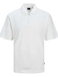 Polo en coton blanc uni coupe droite avec un col français et étiquette
