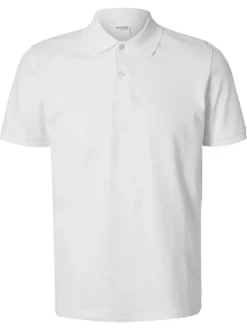 Polo en coton blanc uni à coupe slim avec manches courtes et col à 2 boutons