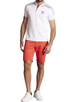 Polo en coton blanc uni à coupe slim fit et à détails bleus ciel