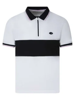 Polo en coton blanc uni pourvu d'une coupe droite et d'un col zippé