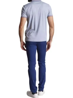 Polo en coton bleu chiné avec un col américain et une poche à la poitrine