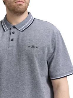 Polo en coton bleu chiné à coupe regular fit avec des liserés