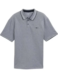 Polo en coton bleu chiné à coupe regular fit avec des liserés
