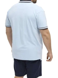 Polo en coton bleu ciel à détails bleus marine uni à coupe droite avec une poche