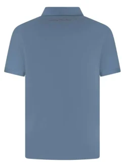 Polo en coton bleu ciel uni avec une coupe ajustée et des boutons