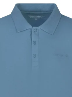 Polo en coton bleu ciel uni avec une coupe ajustée et des boutons
