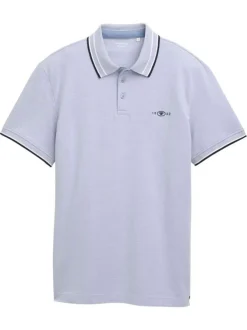 Polo en coton bleu ciel uni à coupe regular fit avec des liserés sur le col