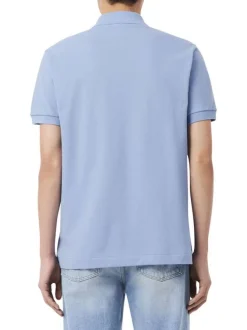 Polo en coton bleu à coupe droite pourvu d'un col à revers boutonné