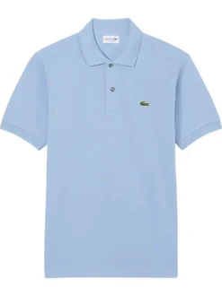 Polo en coton bleu à coupe droite pourvu d'un col à revers boutonné