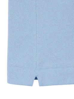 Polo en coton bleu à coupe droite pourvu d'un col à revers boutonné