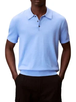Polo en coton bleu à coupe droite pourvu d'un col à revers boutonné