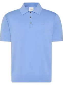 Polo en coton bleu à coupe droite pourvu d'un col à revers boutonné