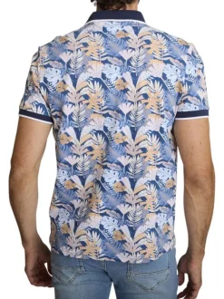 Polo en coton bleu à coupe droite pourvu d'un col à revers contrasté