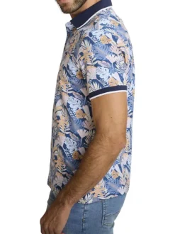 Polo en coton bleu à coupe droite pourvu d'un col à revers contrasté