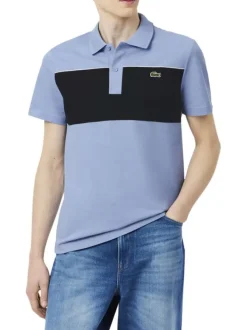 Polo en coton bleu à coupe droite pourvu d'un col à revers côtelé