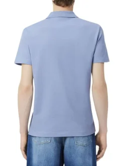 Polo en coton bleu à coupe droite pourvu d'un col à revers côtelé