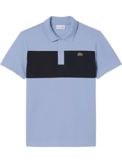 Polo en coton bleu à coupe droite pourvu d'un col à revers côtelé