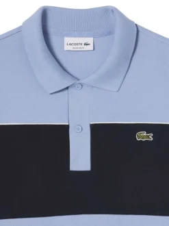 Polo en coton bleu à coupe droite pourvu d'un col à revers côtelé