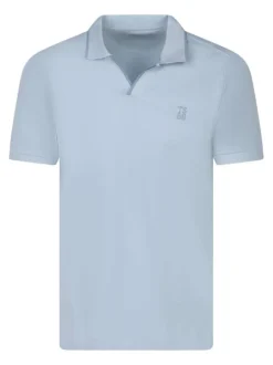 Polo en coton bleu à coupe droite pourvu d'un col à revers épais