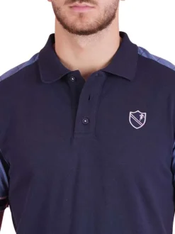 Polo en coton bleu en maille piquée avec une coupe droite et un col à revers