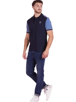 Polo en coton bleu en maille piquée avec une coupe droite et un col à revers