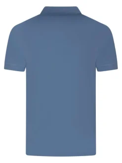 Polo en coton bleu en maille piquée avec une coupe droite et un col à revers